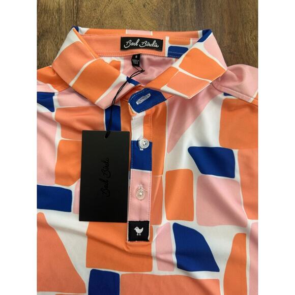 Bad Birdie Golf Men's Orange Performance Short Sleeve Button Polo Shirt Size S - Picture 4 of 6